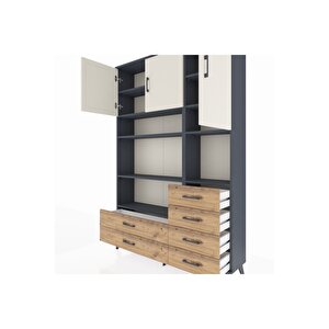 Arges Dolap 9 Raflı 6 Çekmeceli 3 Kapaklı 132x30x195 Antrasit-aytaşı/çam