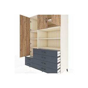 Kronos Dolap 8 Raflı 6 Çekmeceli 3 Kapaklı 132x59x195 Aytaşı-çam/antrasit