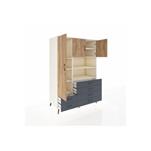 Kronos Dolap 8 Raflı 6 Çekmeceli 3 Kapaklı 132x59x195 Aytaşı-çam/antrasit