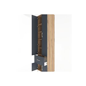 Hyperion Dolap 5 Raflı Tek Çekmeceli 4 Kapaklı 60x44x243 Çam-antrasit