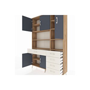 Arges Dolap 9 Raflı 5 Çekmeceli 5 Kapaklı 132x30x195 Çam-antrasit/aytaşı