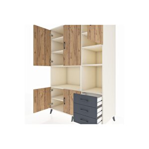 Kronos Dolap 9 Raflı 3 Çekmeceli 5 Kapaklı 132x59x195 Aytaşı-çam/antrasit