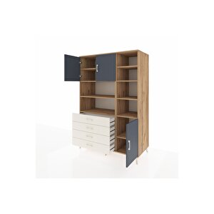 Kronos Dolap 9 Raflı 4 Çekmeceli 3 Kapaklı 132x59x195 Çam-antrasit/aytaşı