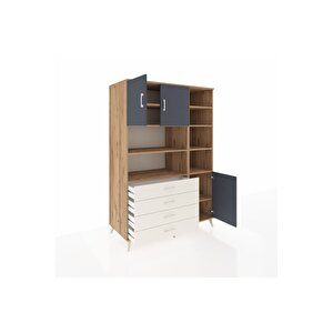 Kronos Dolap 9 Raflı 4 Çekmeceli 3 Kapaklı 132x59x195 Çam-antrasit/aytaşı