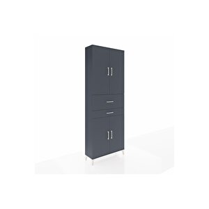 Arges Dolap 4 Raflı 2 Çekmeceli 4 Kapaklı 88x30x243 Antrasit-antrasit