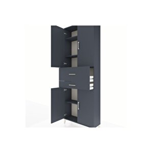 Arges Dolap 4 Raflı 2 Çekmeceli 4 Kapaklı 88x30x243 Antrasit-antrasit