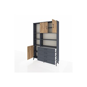 Arges Dolap 8 Raflı 4 Çekmeceli 3 Kapaklı 132x30x195 Antrasit-çam/antrasit