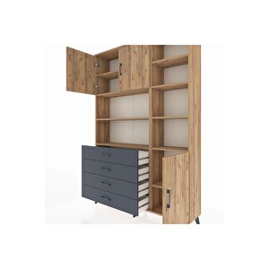 Arges Dolap 9 Raflı 4 Çekmeceli 3 Kapaklı 132x30x195 Çam-çam/antrasit