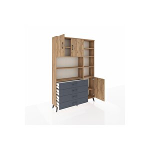Arges Dolap 9 Raflı 4 Çekmeceli 3 Kapaklı 132x30x195 Çam-çam/antrasit