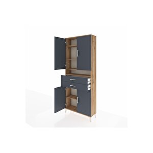 Arges Dolap 5 Raflı 2 Çekmeceli 4 Kapaklı 88x30x221 Çam-antrasit
