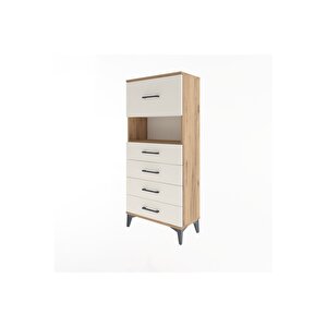 Arges Dolap Tek Raflı 5 Çekmeceli 60x30x134 Çam-aytaşı