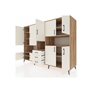 Kronos Dolap 13 Raflı 3 Çekmeceli 9 Kapaklı 220x59x163 Çam-aytaşı