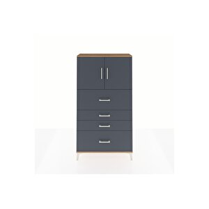 Arges Dolap 2 Raflı 4 Çekmeceli 2 Kapaklı 88x30x163 Çam-antrasit