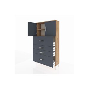 Arges Dolap 2 Raflı 4 Çekmeceli 2 Kapaklı 88x30x163 Çam-antrasit