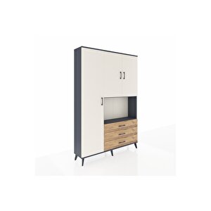 Arges Dolap 6 Raflı 3 Çekmeceli 3 Kapaklı 132x30x195 Antrasit-aytaşı/çam