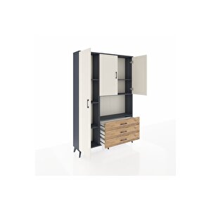 Arges Dolap 6 Raflı 3 Çekmeceli 3 Kapaklı 132x30x195 Antrasit-aytaşı/çam
