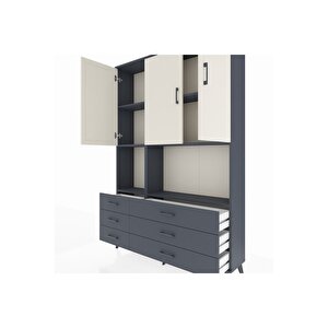 Arges Dolap 6 Raflı 6 Çekmeceli 3 Kapaklı 132x30x195 Antrasit-aytaşı/antrasit