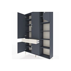 Arges Dolap 10 Raflı Tek Çekmeceli 5 Kapaklı 132x30x195 Antrasit-antrasit/aytaşı