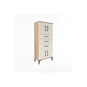 Arges Dolap Tek Raflı 3 Çekmeceli 4 Kapaklı 60x30x134 Çam-aytaşı