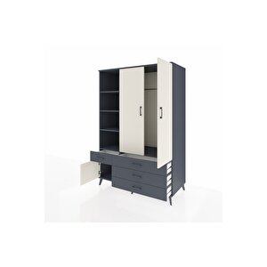 Kronos Dolap 5 Raflı 4 Çekmeceli Tek Askılı 132x59x195 Antrasit-aytaşı/antrasit