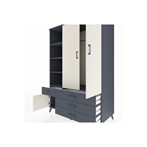 Kronos Dolap 5 Raflı 4 Çekmeceli Tek Askılı 132x59x195 Antrasit-aytaşı/antrasit