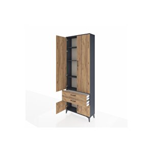 Arges Dolap 4 Raflı 2 Çekmeceli 4 Kapaklı 88x30x243 Antrasit-çam