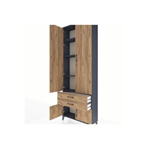 Arges Dolap 4 Raflı 2 Çekmeceli 4 Kapaklı 88x30x243 Antrasit-çam