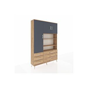 Arges Dolap 9 Raflı 5 Çekmeceli 3 Kapaklı 132x30x195 Çam-antrasit/çam