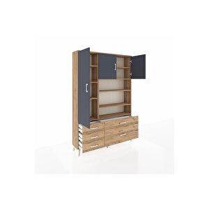 Arges Dolap 9 Raflı 5 Çekmeceli 3 Kapaklı 132x30x195 Çam-antrasit/çam