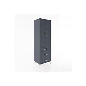 Hyperion Dolap 4 Raflı 3 Çekmeceli 2 Kapaklı 60x44x195 Antrasit-antrasit