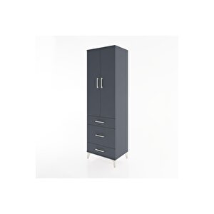 Hyperion Dolap 4 Raflı 3 Çekmeceli 2 Kapaklı 60x44x195 Antrasit-antrasit