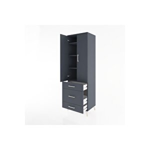 Hyperion Dolap 4 Raflı 3 Çekmeceli 2 Kapaklı 60x44x195 Antrasit-antrasit