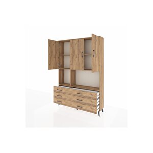 Arges Gardrop 6 Raflı 6 Çekmeceli 3 Kapaklı 132x30x195 Çam-çam