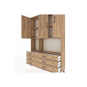 Arges Gardrop 6 Raflı 6 Çekmeceli 3 Kapaklı 132x30x195 Çam-çam