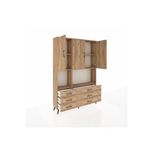 Arges Gardrop 6 Raflı 6 Çekmeceli 3 Kapaklı 132x30x195 Çam-çam