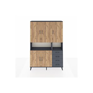 Arges Dolap 7 Raflı 4 Çekmeceli 5 Kapaklı 132x30x195 Antrasit-çam/antrasit