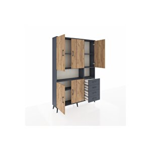Arges Dolap 7 Raflı 4 Çekmeceli 5 Kapaklı 132x30x195 Antrasit-çam/antrasit