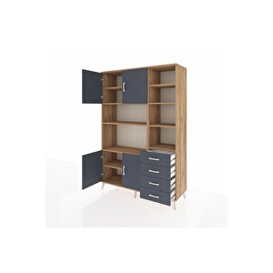 Hyperion Gardrop 9 Raflı 4 Çekmeceli 4 Kapaklı 132x44x195 Çam-antrasit