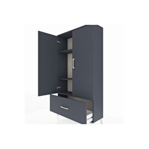 Arges Dolap 3 Raflı Tek Çekmeceli 2 Kapaklı 88x30x163 Antrasit-antrasit