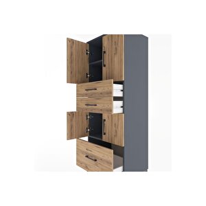 Hyperion Dolap 3 Raflı 3 Çekmeceli 4 Kapaklı 60x44x163 Antrasit-çam