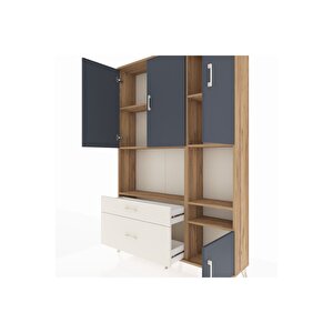 Arges Dolap 7 Raflı 2 Çekmeceli 4 Kapaklı 132x30x195 Çam-antrasit/aytaşı