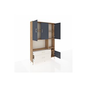 Arges Dolap 7 Raflı 2 Çekmeceli 4 Kapaklı 132x30x195 Çam-antrasit/aytaşı