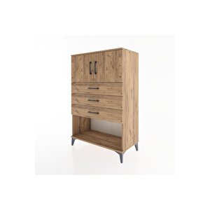 Hyperion Dolap Tek Raflı 3 Çekmeceli 2 Kapaklı 88x44x134 Çam-çam