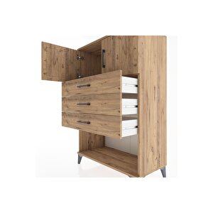 Hyperion Dolap Tek Raflı 3 Çekmeceli 2 Kapaklı 88x44x134 Çam-çam