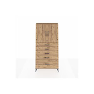 Arges Dolap 2 Raflı 5 Çekmeceli 2 Kapaklı 88x30x182 Çam-çam