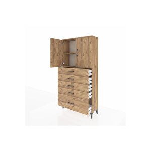 Arges Dolap 2 Raflı 5 Çekmeceli 2 Kapaklı 88x30x182 Çam-çam