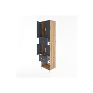 Hyperion Dolap 3 Raflı 2 Çekmeceli 4 Kapaklı 60x44x243 Çam-antrasit