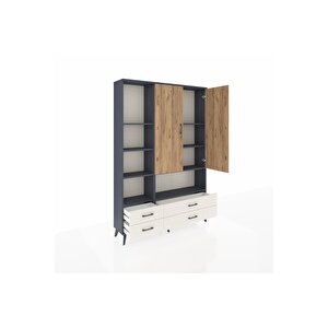 Arges Dolap 8 Raflı 4 Çekmeceli 2 Kapaklı 132x30x195 Antrasit-çam/aytaşı