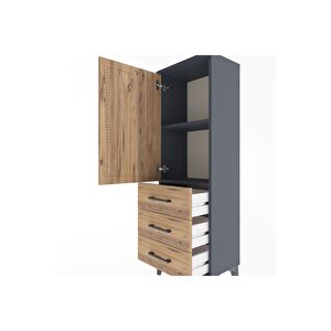 Arges Dolap 2 Raflı 3 Çekmeceli Tek Kapaklı 44x30x134 Antrasit-çam