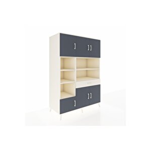 Kronos Dolap 10 Raflı Tek Çekmeceli 6 Kapaklı 132x59x195 Aytaşı-antrasit/aytaşı